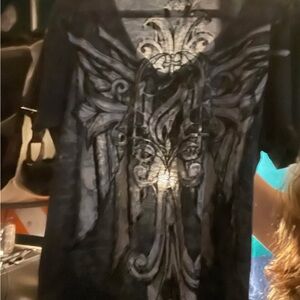 Black Sheer T-Shirt with Ornate Graphic